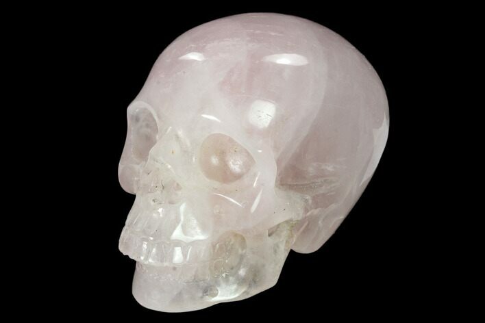 Realistic, Polished Brazilian Rose Quartz Crystal Skull #151070